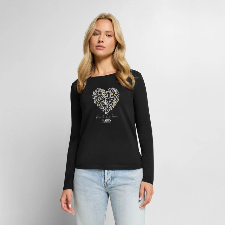 paris bloom heart Langarmshirt - Schwarz